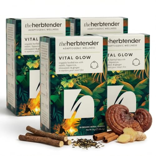 Vital Glow Organic Herbal Tea – Healthy Blend with Clove Tea, Cinnamon, Ginger & Reishi – Caffeine Free Herbal Teas – 72 x Individually Wrapped Tea Bags – 100% Organic Tea