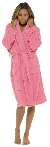 GM Apparel Women’s Hooded Towelling Bathrobe Dressing Gown with Belt | Long Sleeves with Deep Pockets and Super Soft Highly Absorbent Robe | 100% Cotton Loungewear (UK - 12-14, Pink)