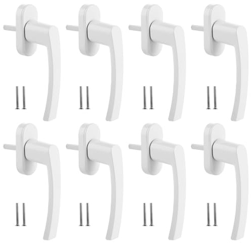 STARVAST 8 Stück Fenstergriff Aluminium，in Stiftlänge 35mm Fenstergriff Mit Druckknopf，Weiß Fensterschloss Balkontürgriff Ohne Schließzylinder für Fenster, Terrassentüren und Balkontüren