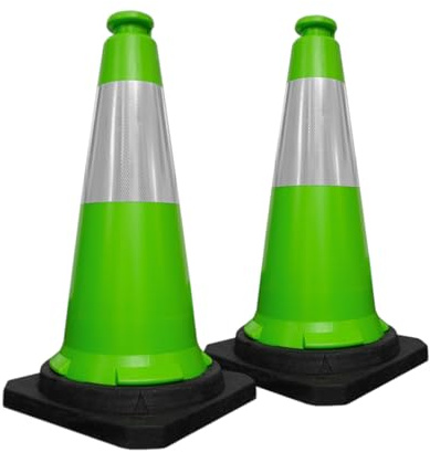 Berry 750MM Traffic Safety Cone | High Visibility Green Road Cone with Reflective Collar | PPC Parking Cone with Black Base | Portable Traffic Delineator for Roads, Parking & Events - Set of 2