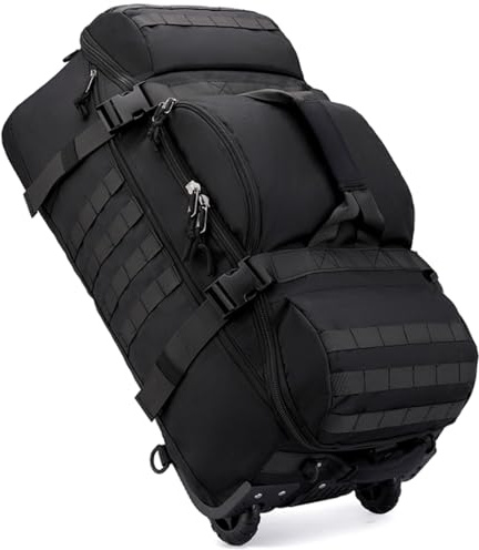 80L Wheeled Duffel Backpack Rolling Travel Bag Water Resistant Holdall with Hidden Straps Heavy Duty Foldable Sports Duffel Bag for Overnight Camping Beach Business Trip Storage (Black)