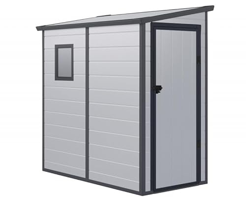 Jôbu Abri de Jardin Adossé en Résine 2,09m² | Gris Clair avec Fenêtre et Aération | Kit de Fondation Inclus | Structure Acier Galvanisé