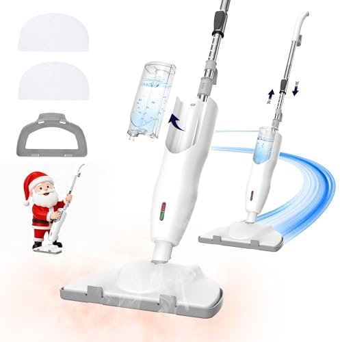 Keimi Potente scopa a vapore da 1200 W con 2 cuscinetti lavabili, riscaldamento rapido 30 secondi, leggero, serbatoio dell'acqua rimovibile da 354,4 g, 126,7 °C per pulire e disinfettare legno duro