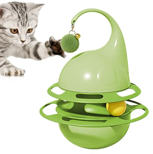 Distributeur pour chat, alimentation lente avec piste à bille - Jouet interactif pour mangeoire à chat, pour caisse à moudre les dents de taille moyenne et grande pour les personnes âgées en plein air