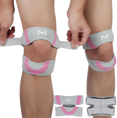 AOOSU Rodillera Rotuliana, 2PCS Cinta Rotuliana Ajustable, Rodilleras Menisco y Ligamento, Rodillera para el Tendón Rotuliano Alivio de Tendinitis, Rodilleras Deportiva para Correr Gym(Gris Rosado)