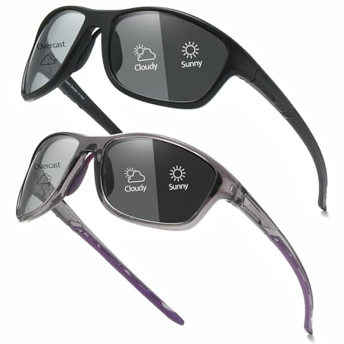Myiaur 2 Pack Fahrradbrille Selbsttönend Damen & Herren Sportbrille Photochrome, Polarisierte Sonnenbrille mit UV400 für zum Radfahren, Laufen