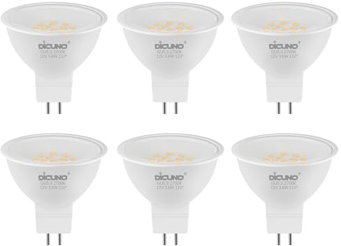 DiCUNO GU5.3 LED Spotlights, 12V, 3.6W=50W Warm White 2700K 530LM 6Pcs | MR16 LED Light Bulbs, Non-dimmable, 110° Beam Angle, 2 Pin Base, Ideal for Recessed Lighting