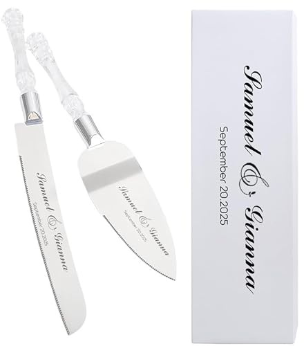 Personalized Engraved Cake Server Set,Gift for Wedding Birthday Anniversary Party, Engraved Cake Pie Server Set