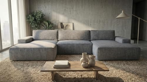 A&J MöbelLand Wohnlandschaft U-Form mit Schlaffunktion und Bettkasten Einar – Modulares Ecksofa, Schlafsofa mit Stauraum