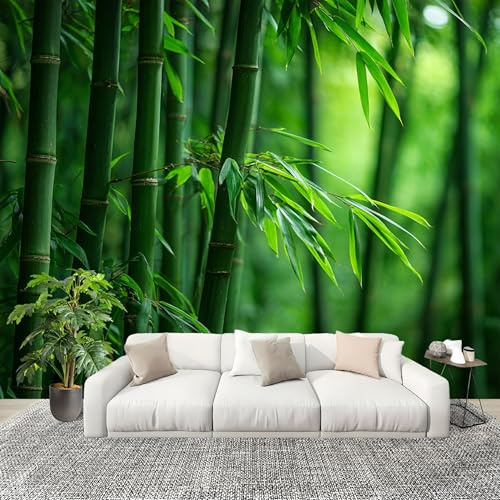 Genérico Papel Pintado Panorámico 400x280 cm Plantas Bambú Paisaje Personalizable Fotomurales No Tejido Póster Pared Decoración Verde 3D Duradero y Resistente a las manchas Fotomurales