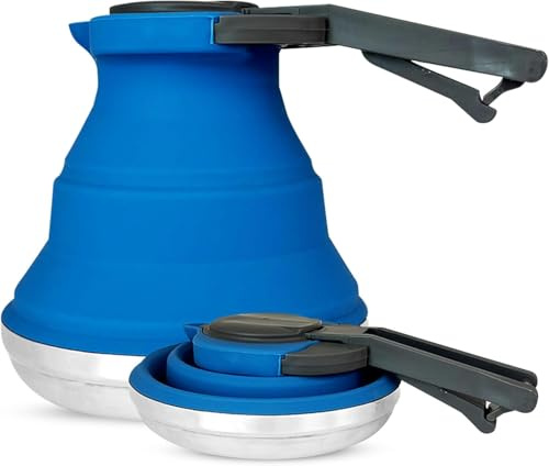 CASVO Collapsible Foldable Camping Kettle 1.5L Silicone and Stainless Steel - Gas Stove Top, Folding Travel Portable Kettle to Take on Holiday. Portable for Gas Stove Top Caravan Large