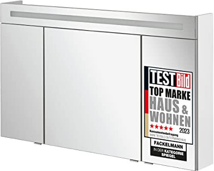 FACKELMANN B.CLEVER Spiegelschrank mit LED-Lichtleiste und einzigartigem 3D-Effekt – 120 x 71 x 16 cm, Lichtfarbe Kaltweiß, Türen mit Soft-Close-System, Made in Germany