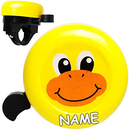 alles-meine.de GmbH Fahrradklingel - Tiere - Ente gelb - inkl. Name - Ding Dong - 2 Klang - stabiles Metall - UNIVERSAL Klingel für das Fahrrad/Jungen Mädchen & Damen - kleine ..
