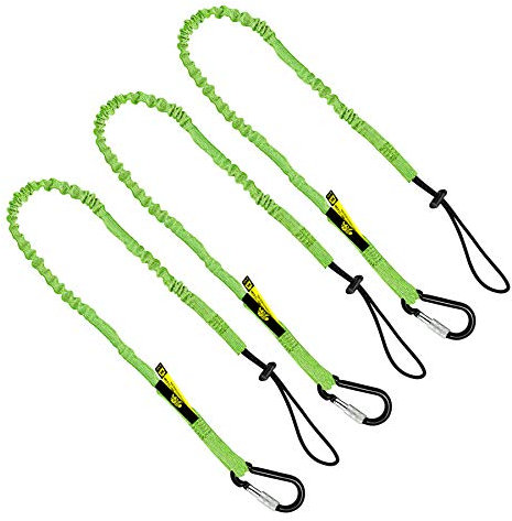 BearTOOLS Lot de 3 cordons porte-outils verts avec mousqueton à vis en aluminium – Extension jusqu'à 165 cm – Charge maximale 8 kg – Attache d'outil absorbant les chocs pour travailler en hauteur,