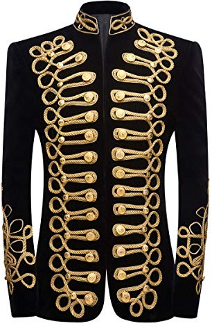 PYJTRL Blazer élégant en Velours Noir avec Broderie dorée pour Homme