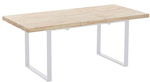Adec Group Natural, Mesa Extensible de Comedor, Mesa de Salon o Cocina, Color Roble Salvaje y Blanco, Medidas: 140/180 cm (Largo) x 80 cm (Ancho) x 76 cm (Alto)