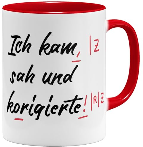 OM3® lustige Lehrer Kaffee-Tasse mit Spruch - Lehrergeschenk Spruchtasse Lehramt Studenten - Keramik Becher - 11oz 325ml - Beidseitig Bedruckt - Rot