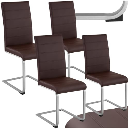 tectake Set of 4 PU Leather Dining Chairs - Ergonomic Chairs with High Backrest and Modern Design, Comfortable and Stylish, Ideal for Kitchen, Dining Room or Living Room - Brown