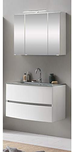 Lomadox Waschplatz Set 2-TLG. 80 cm in matt weiß inkl. LED Beleuchtung, BxHxT: ca. 80x200x49 cm