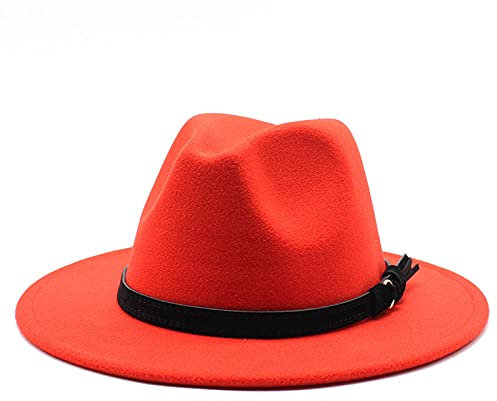 maozuzyy Fedora Trilby Damen Hut Band Band Band Filzhut Kirche Formaler Hut Breiter Krempe Retro Damen Fedora Hut-Orange_Rot_L_59-60Cm
