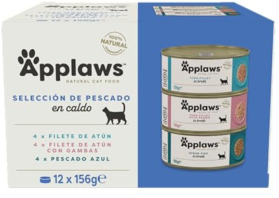 Applaws 100% Natural Wet Cat Food, Multipack Fish Selection in Broth (Pack of 12 x 156g Tins)