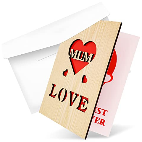 LOVEXIU Muttertagskarte, Mama Karte Aus Holz 11x15cm, Blumig, Modern Romantisch, Lasergeschnitten, Greeting Card