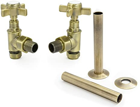 Hot Flow | Bayou Cross-Head Traditional Manual Radiator Valves (Pair) (Antique Brass with Sleeve)