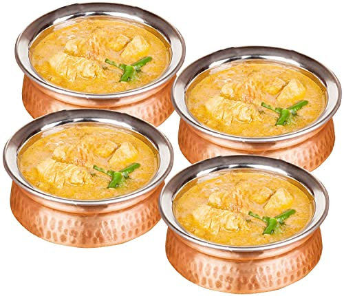 VAKRATUNDA KITCHENWARES Handi in acciaio inox resistente Handi, fondo in rame, pentole indiane multiuso, cucina handi per saltare, friggere, mescolare frittura, confezione da 4