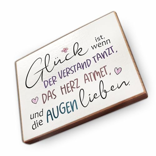 Kühlschrankmagnet mit Spruch - G - Handmade aus Buchenholz - Magnet für Kühlschrank Süß Witzig Lustig - Küchen Kühlschrank Deko 6.5cm x 5cm - Geschenk-Idee (Glück ist wenn der Verstand tanzt)