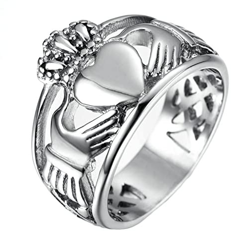 Homxi Punk Ring Herren,Ringe Claddagh Krone mit Herz Edelstahl Ringe Herren Gravur Silber Ringe Herren Größe 60 (19.1)