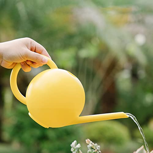 ohfruit Kugelförmige Gießkanne, 1,5 l, kleine Gießkanne, für Innen- und Außenpflanzen, langer Auslauf, zum Bewässern von Gartenpflanzen, Blumen, Hängepflanzen, Gelb