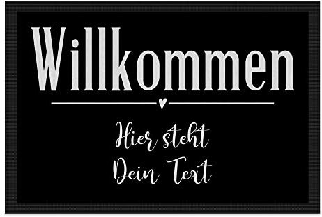 Print Royal Personalisierte Fußmatte Zwei Zeilen Wunschtext - Willkommen Herz - Geschenke zum Einzug | rutschfest, 60x40cm mit Gummirand