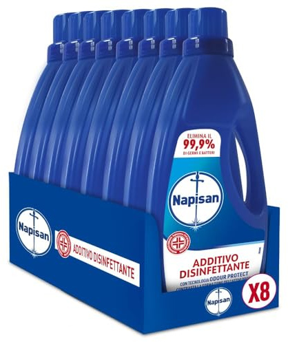 Napisan Additivo Disinfettante Lavatrice, 8 Confezioni da 1 Litro di Additivo Liquido per Lavatrice, Contro i Batteri e i Cattivi Odori