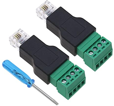 ECSiNG 2 x RJ11 öffentliche auf 4-polige Buchse Telefonleitungsstecker mit Schraubendreher RJ11 Schraubklemmen-Adapter Elektrozubehör Kunststoff