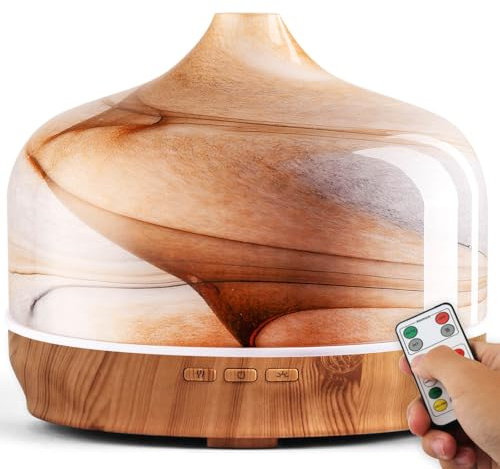 Porseme Aroma Diffuser 500ml,Handgeblasen Luftbefeuchter mit Fernbedienung | Ultraschall Aromatherapie Öle Diffusor Glas,Diffusor für Ätherische Öle Letzte 15-21 Stunden,BPA Frei für Wohnung(Desert)