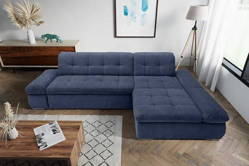 DOMO. collection Ecksofa Moric, Couch in L-Form, Eckcouch, Sofa in L-Form 300 x 172 x 80 cm (BxTxH), dunkelblau | Longchair rechts mit Steppung, moderne Eckcouch in L-Form mit Metallfuß, Sofa 300 x 172 x 80 cm (BxTxH)