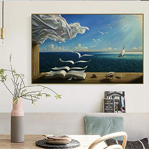 JACBON Art Salvador Dali Ölgemälde „Das Wellenbuch Segelboot“, Heimdekoration, Wandgemälde auf Leinwand, Poster, Drucke, Wandkunst, Bilder, 80 x 150 cm, rahmenlos