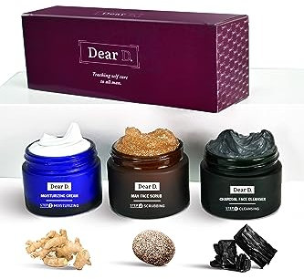 Dear D Box Kit Skincare Per Il Viso Excelsior | 3 Step Routine Con Face Wash, Scrub Viso, Crema Idratante | Set Creme Uomo Regalo Made In Italy