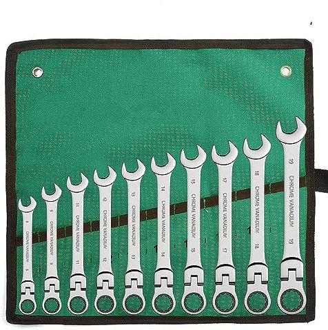 SRGDRR Llave de carraca combinada, con cabeza flexible, herramienta de carraca de doble propósito, juego de combinación de carraca, herramientas manuales para automóviles, plata, 10 piezas (8,19 mm)
