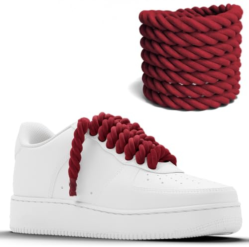 Chunky Laces Cordones de cuerda burdeos, 10 mm de grosor, 160 cm de longitud, ideales para zapatillas Air Force 1, zapatos deportivos AF, accesorios personalizados, cordones de algodón grueso natural,