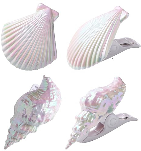 CaLoogn Shells Beach Towel Clips for Pool Chairs, Lounge Chairs, Drying Racks Decorative Windproof Towel Clips 4 Pieces (Electroplating)