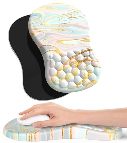 Giecy Tapis de Souris Ergonomique Repose-Poignet et Design de Massage, Repose Poignet Souris en Mousse à mémoire et Base en PU antidérapante, Mousepad pour Gaming et Le Bureau(Marbre Iridescent)