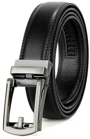 JasGood Herren Ledergürtel Automatische Ratsche Gürtel für Herren Leder Gürtel 33mm Breit mit Verstellbarer Automatische Schnalle für Anzug Geschäft Lässig,Schwarz,115cm