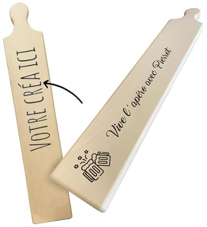 Planche a decouper personnalisée Mabouteille.fr® - Planche de bois en Hêtre de France avec Logo & Texte [ Grande planche bois apero XXL ] (Longue 60x10x2.5 cm)