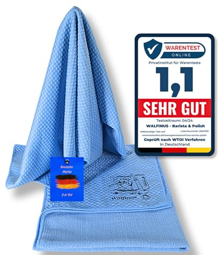 Premium Geschirrtücher XXL 2er Set Waffeltuch Mikrofaser Barista Tuch | 50x70 cm mit Waffel- und Frotteeseite fusselfrei, streifenfrei und ideal als Fenstertuch, Poliertuch und Geschirrtuch.