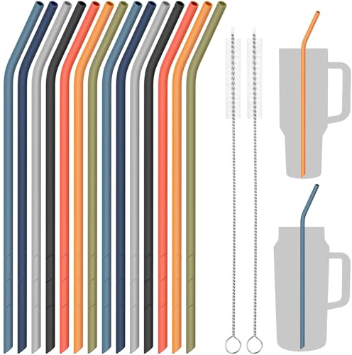 NiHome 14 pajitas de silicona dobladas aptas para vaso Stanley de 40 onzas y 30 onzas, popote reutilizable extra largo de 14 pulgadas, puede cortar la longitud para botella de agua grande de 1/medio