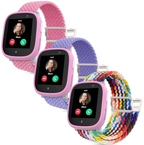 Polyjoy 3 Stycken Magnetiska Flätband Armband Kompatibla Med Xplora X6 - Mjuka Justerbara Ersättningsband för Barn, Flickor, Pojkar - Rosa, Regnbåge, Lavendel