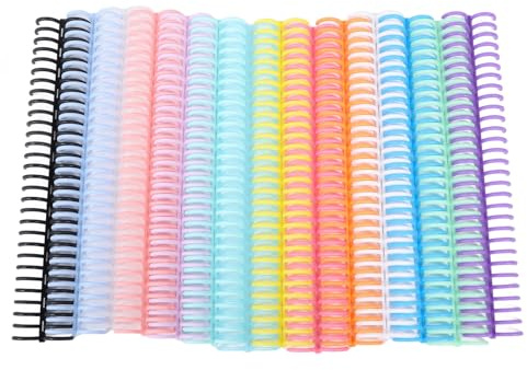 Peignes de reliure en plastique PP 19 mm x 30 mm, lot de 14, 14 couleurs, capacité 150 feuilles pour papier A4 et B5, avec calendrier de bureau pour ordinateur portable