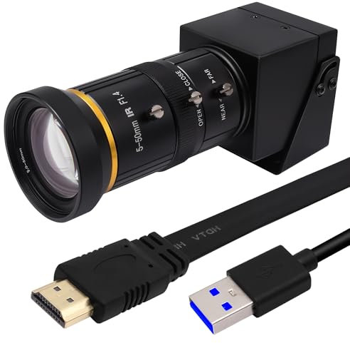 4K Kamera USB3.0 HDMI Dual Output Videokamera mit Zoom für Computer Laptop TV, Manueller Fokus Streaming Webcam Nahaufnahmekamera mit 5-50mm Teleskopobjektiv, H.264 4K 60fps High Speed PC Kamera