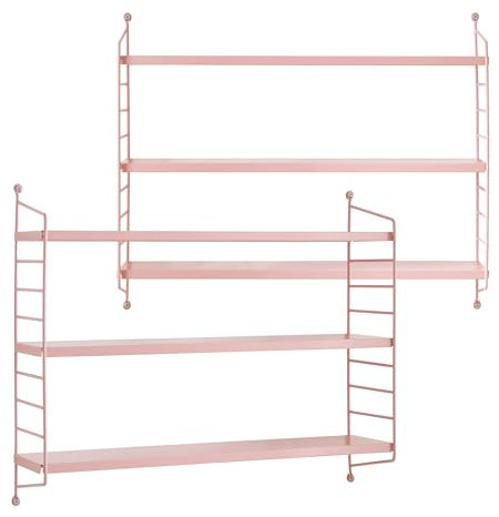 [en.casa] Set di 2 Scaffali da Parete Scaffali Pensili a 3 Ripiani Regolabili in Altezza Mensole da Muro in Acciaio 50 x 60 x 15 cm - Rosa